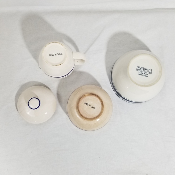 VTG cream with green and blue strip sugar, creamer and bowl set. - Picture 6 of 10